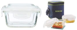BOROSIL GLASS LUNCH BOX SET OF 2, 320 ML, MICROWAVE SAFE OFFICE TIFIN BOX