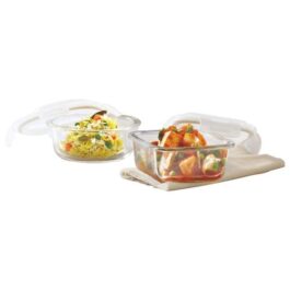 BOROSIL GLASS LUNCH BOX SET OF 2, 320 ML, MICROWAVE SAFE OFFICE TIFIN BOX