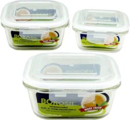 BOROSIL GLASS LUNCH BOX SET OF 3, 320 ML, MICROWAVE SAFE OFFICE TIFFIN BOX