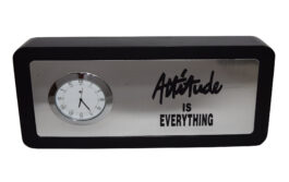 Attitude Is Everything Corporate Wood Table Desk Clock With Motivational Quote Gifted To Your Friends Or Employees