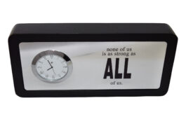 None Of Us Corporate Wood Table Desk Clock With Motivational Quote Gifted To Your Friends Or Employees