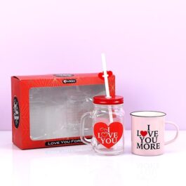 I LOVE YOU CERAMIC COFFEE MUG AND MASON JAR SET EXCITING GIFT HAMPER FOR YOUR LOVE ONE (450 ml, Pack of 2)