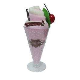 GIFT-TECH TOWEL ICE-CREAM WITH CHERRY A GIFT FOR YOUR DEAR ONE DECORATIVE SHOWPIECE – 17 CM  (COTTON, PINK)