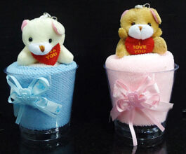 Cute Teddy Towel In A Glass Decorative Showpiece Gift -14 Cm Cotton Pink