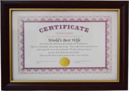 IOSA WOODEN CERTIFICATE OF ACHIEVEMENT TO WORLD BEST WIFE FRAME