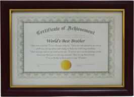 IOSA WOODEN CERTIFICATE OF ACHIEVEMENT WORLD BEST BROTHER FRAME