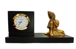 ARCHIES OFFICE DECOR GOLDEN COLOR BUDDHA STATUE PEN HOLDER WITH CLOCK