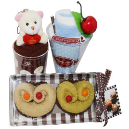 Gift Tech Towel Heart cake Ice Towel Cone With Cute Teddy Towel Gift Combo Gift Pack