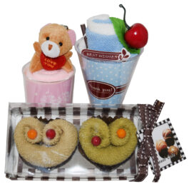 Gift Tech Showpieces – Towel Heart cake – Ice Towel Cone – With Cute Teddy Towel Gift Combo Pack