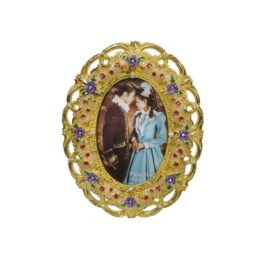 Stone Golden With Floral Design Oval Shape Metal Photo Frame For Gift
