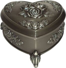 Gift-Tech Heart Shape Metal Rose Embossed Rings Earrings Jewellery Vanity Box  (Grey)