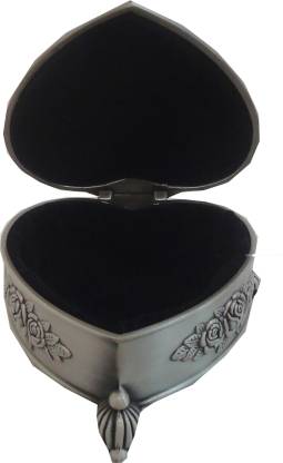 Gift-Tech Heart Shape Metal Rose Embossed Rings Earrings Jewellery Vanity Box  (Grey)