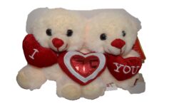 ARCHIES WHITE TWIN TEDDY WITH TRIPLE RED HEART SOFT TOY – 16cm