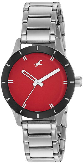 FASTRACK RED DIAL ANALOG STAINLESS STEEL WOMEN’S WATCH