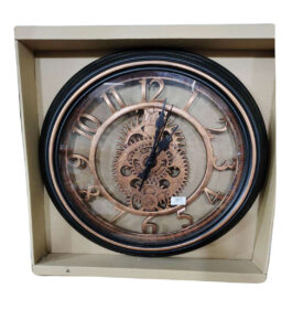 Imported 12 Inch Wall Clock with Number Dial / Glass, Step Movement, Dark Red Plastic Case (30x30x5 cm)