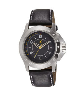 FASTRACK BLACK DIAL ANALOG LEATHER STRAP WATCH FOR MEN 3075SL02