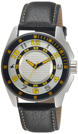 FASTRACK ANALOG SILVER & YELLOW DIAL LEATHER STRAP WATCH FOR 3089SL11