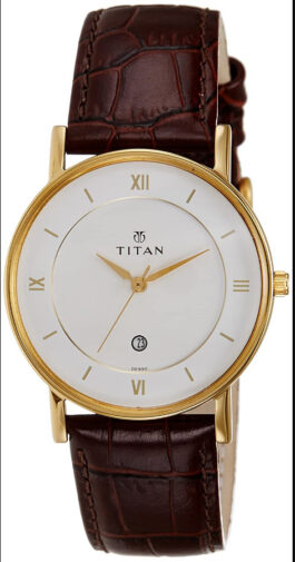 TITAN ANALOG ROUND SHAPE DIAL BROWN LEATHER STRAP WATCH FOR MEN 9162YL01