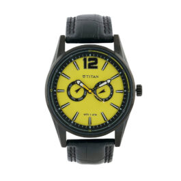 TITAN OCTANE YELLOW DIAL MULTIFUNCTION LEATHER STRAP WATCH FOR MEN 9322NL01