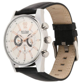 TITAN MULTIFUNCTION WHITE DIAL LEATHER STRAP WATCH FOR MEN’S 9322SL01