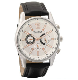 TITAN MULTIFUNCTION WHITE DIAL LEATHER STRAP WATCH FOR MEN’S 9322SL01