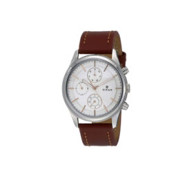 TITAN WORKWEAR WATCH WITH SILVER DIAL & BROWN LEATHER STRAP FOR WOMEN’S NQ1805SL01