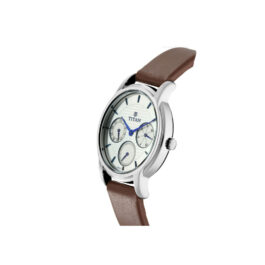 TITAN WORKWEAR WHITE DIAL MULTIFUNCTION LEATHER BROWN STRAP WATCH FOR WOMEN 2595SL01