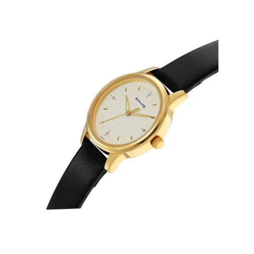 SONATA CLASSIC GOLD DIAL ANALOG LEATHER STRAP WATCH FOR WOMEN 8178YL02 - Image 2