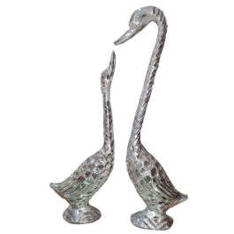 HOME DECOR METAL SWAN SET WITH SILVER COATED